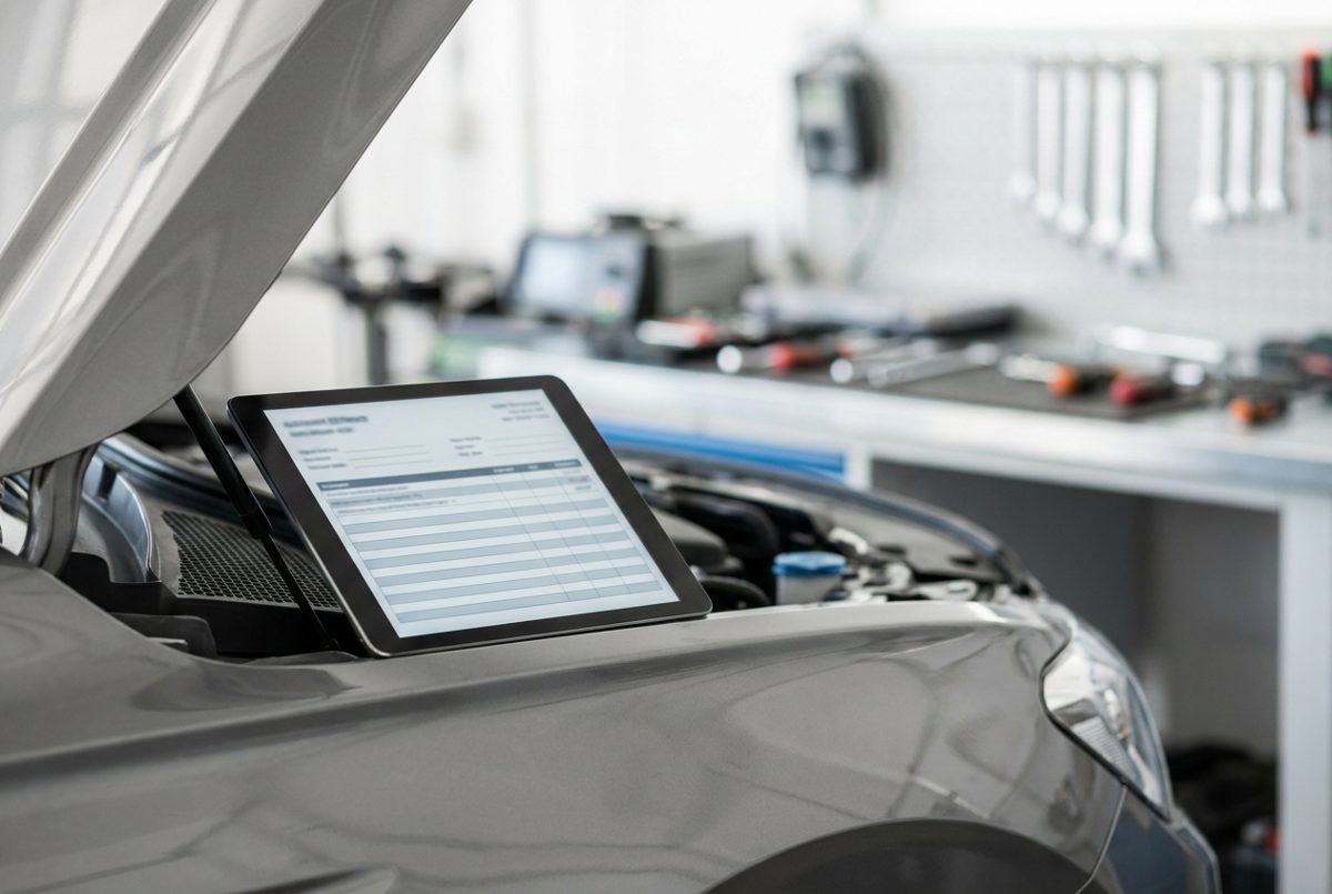 Presupuesto de reparación de un coche en una tableta